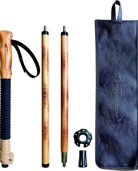 Trekking Poles- 1-pc Pack - Adjustable Hiking or Walking Stick –Strong, Natural Beech Wood - Quick Adjust Flip-Lock - Beech Wood Grip, Leather Strap